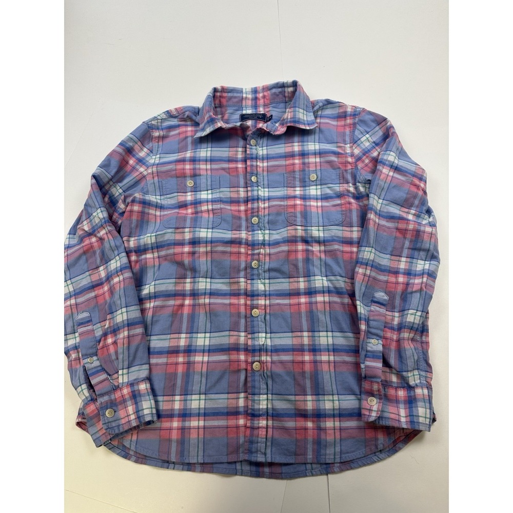 Vineyard Vines Button Down Shirt Men Medium Pink Purple Plaid Linen Blend Madras
